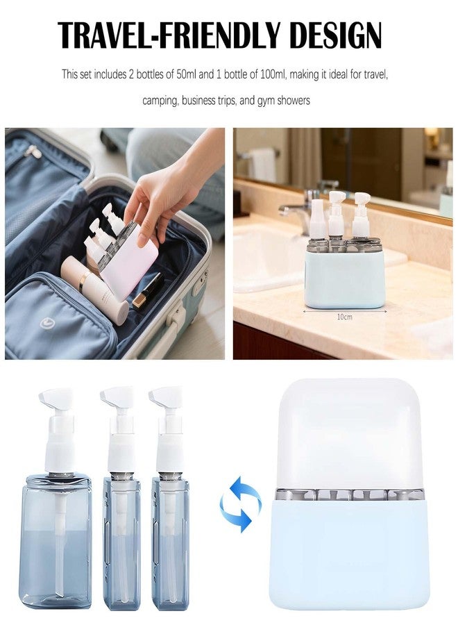 Tizee 3 in 1 Travel Bottles for Toiletries - Refillable, Leak Proof, Portable Containers for Shampoo, Lotion, Conditioner, and Cream (Blue) - Image 2